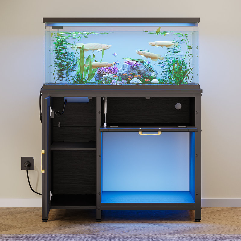 Archie Oscar 40 50 Gallon Aquarium Stands with LED Light Wood Fish Tank Stand with Power Outlet Fish Rack Stand with Cabinets Adjustable Shelf Wayfair